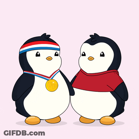 Two Penguins Standing Next To Each Other GIF