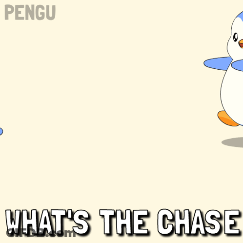 Two Penguins Standing Next To Each Other Saying What's The Chase GIF