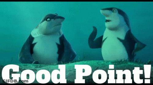 Two Penguins Standing Next To Each Other With The Words Good Point GIF
