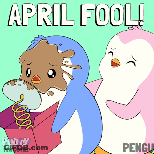 Two Penguins Standing With April Fool GIF