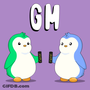 Two Penguins Toasting With GM In Background GIF