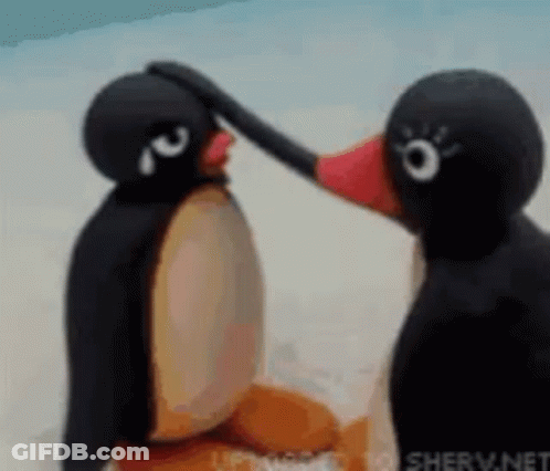 Two Penguins Touching Heads In Snow GIF