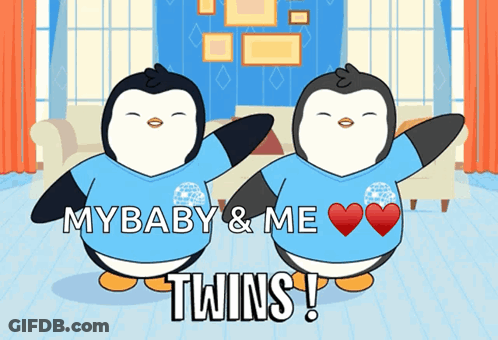 Two Penguins Wearing Blue Shirts My Baby And Me Twins GIF