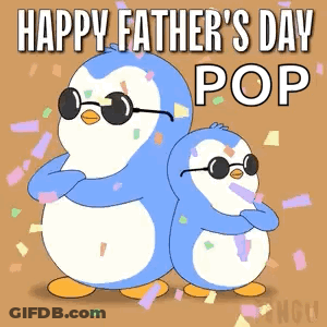 Two Penguins Wearing Sunglasses Are Standing Next To Each Other On A Happy Father 'S Day Pop Greeting Card . GIF