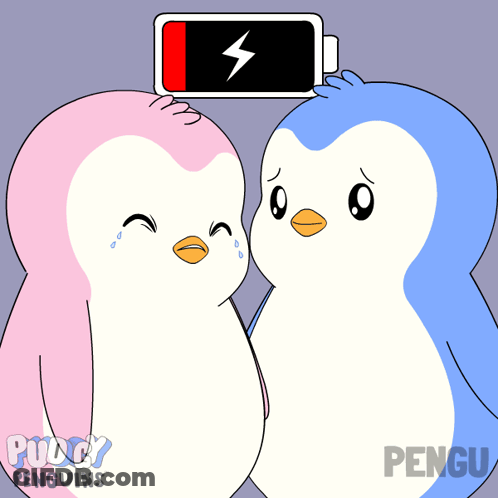 Two Penguins With Battery On Head Saying Pudgy Penguins GIF