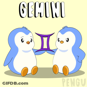 Two Penguins With Gemini Behind GIF