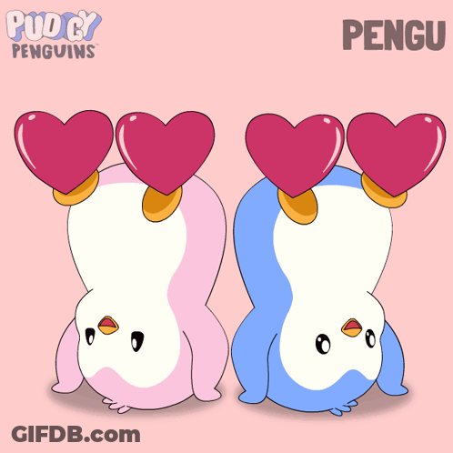 Two Penguins With Heart Eyes And Pengu GIF