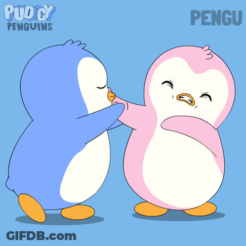 Two Penguins With Pengu Text GIF