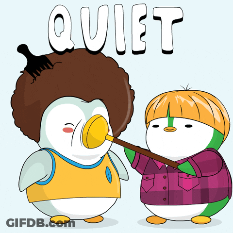 Two Penguins With Quiet Text GIF