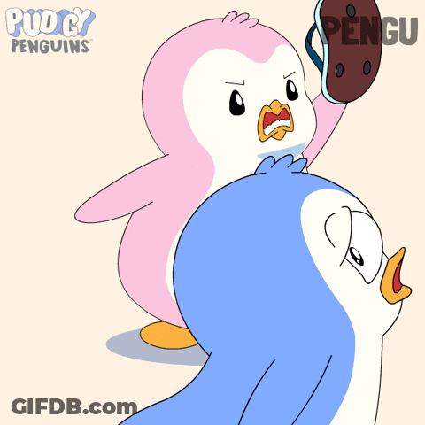 Two Penguins With Word Pengu GIF