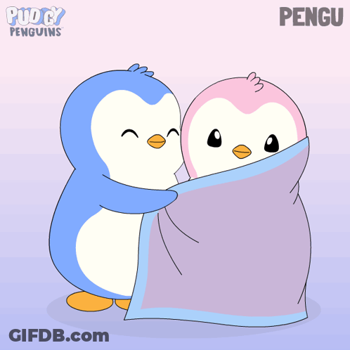 Two Penguins Wrapped In Blanket Pengu GIF