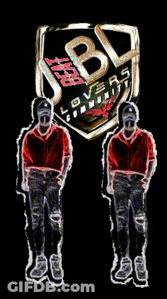 Two People Are Dancing In Front Of A Jbl Lovers Community Logo GIF