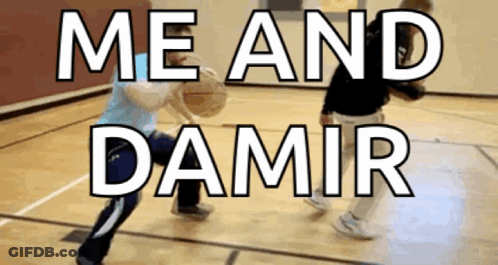Two People Are Playing Basketball On A Court And The Words Me And Amir Are Visible GIF