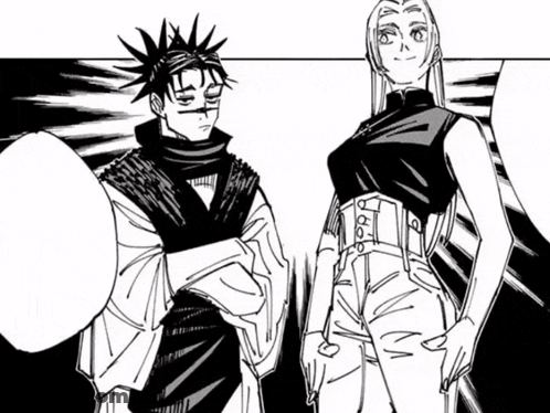 Two People Are Standing Next To Each Other In A Black And White Drawing . GIF