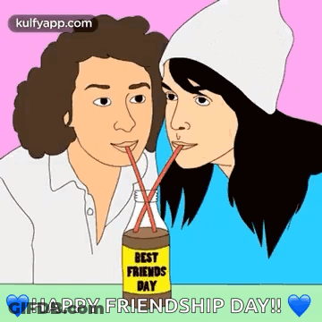 Two People Drinking From Yellow Bottle GIF