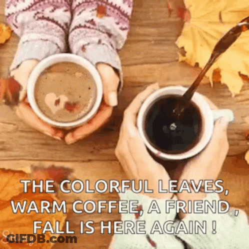 Two People Holding Coffee Cups GIF