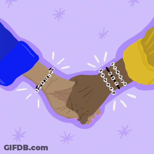 Two People Holding Hands With We Are All In This Together GIF