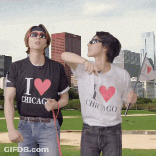 Two People In I Love Chicago Shirts GIF