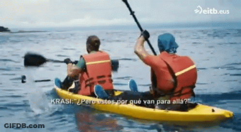 Two People In Yellow Kayak In Ocean Saying Krasi GIF
