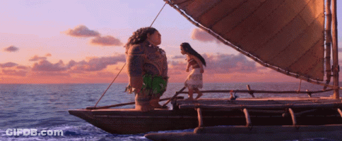 Two People On Boat Looking At Each Other GIF