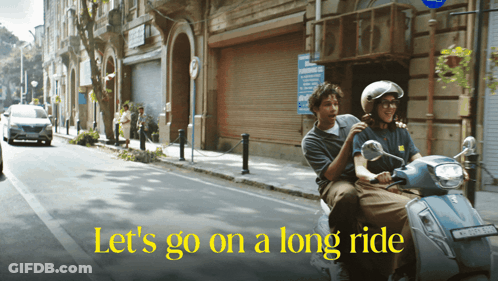 Two People On Scooter Let's Go GIF
