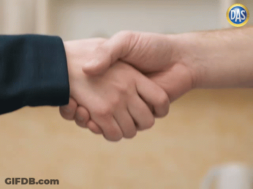Two People Shaking Hands With DAS Logo GIF