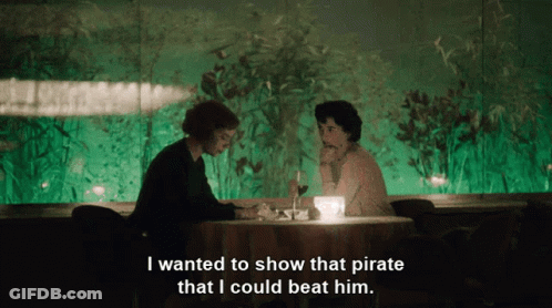 Two People Show Pirate I Could Beat Him GIF