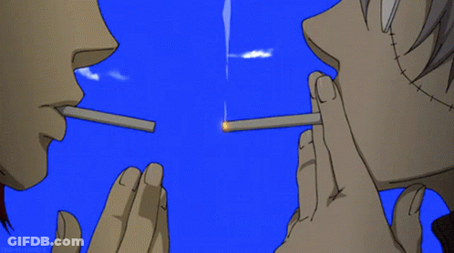 Two People Smoking Cigarette With Skull GIF