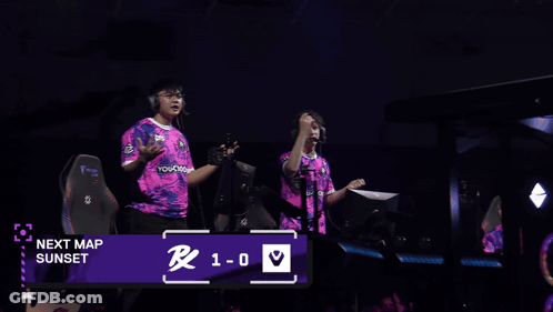 Two People Standing Before Screen Saying Next Map Sunset GIF