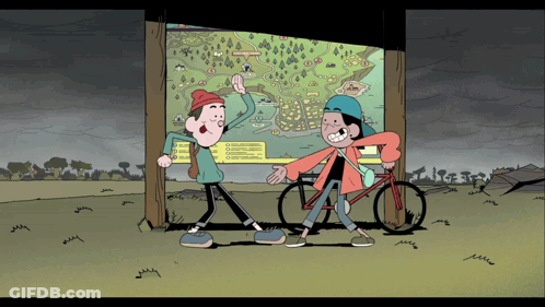 Two People Standing Next To Map With Number 1 GIF