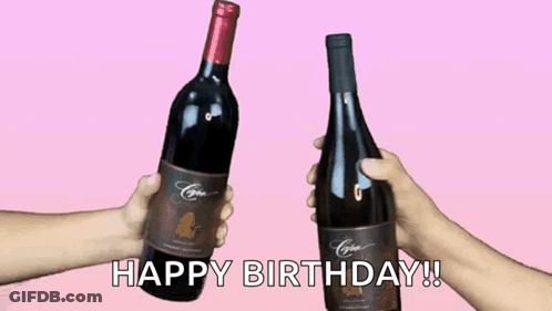 Two People Toasting With Wine Happy Birthday GIF