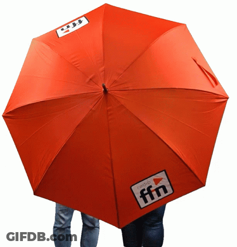 Two People Under Orange Umbrella With Letters FFN GIF