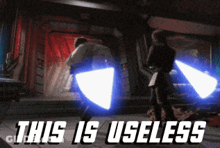 Two People With Lightsabers Saying This Is Useless GIF