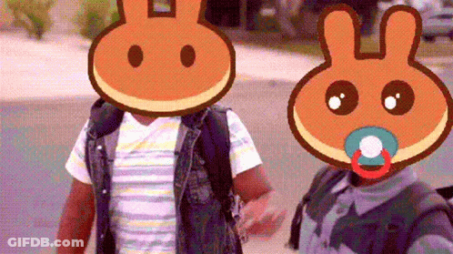 Two People With Pancakes On Faces And Pacifiers GIF