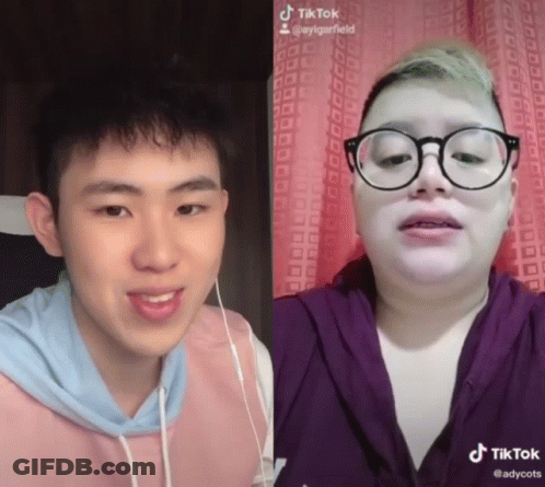 Two Pictures Of A Man And A Woman With Tiktok On The Bottom GIF