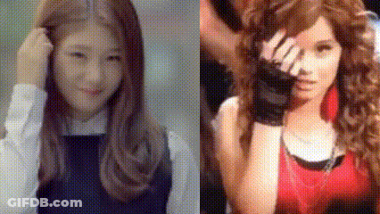 Two Pictures Of A Woman With Long Hair And A Woman With Curly Hair GIF