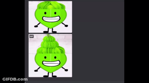 Two Pictures Of Green Cartoon Character With Arms And Legs Smiling GIF