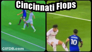 Two Pictures Of Soccer Players With The Words Cincinnati Flops At The Top GIF