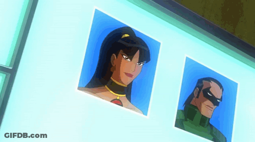 Two Pictures Of Woman And Man On Wall GIF