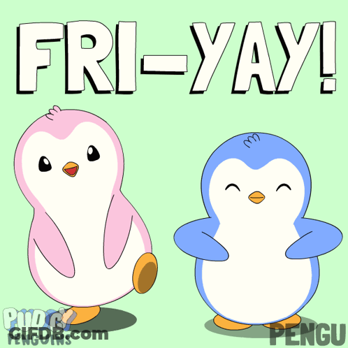 Two Pink And Blue Penguins Friday Yay GIF