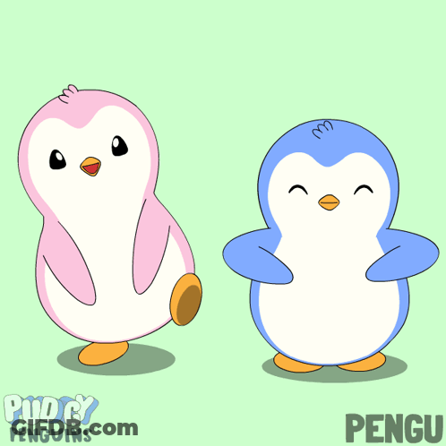 Two Pink And Blue Penguins Puddy Penguins GIF