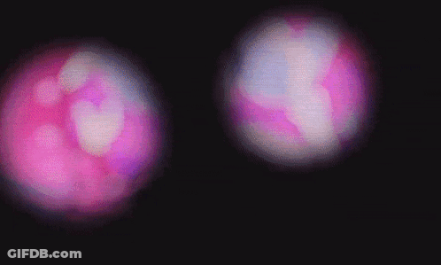 Two Pink And Purple Balls Floating In Dark GIF