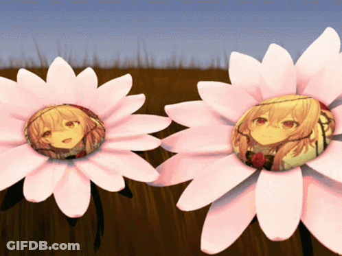 Two Pink Flowers With A Picture Of A Girl In The Center GIF