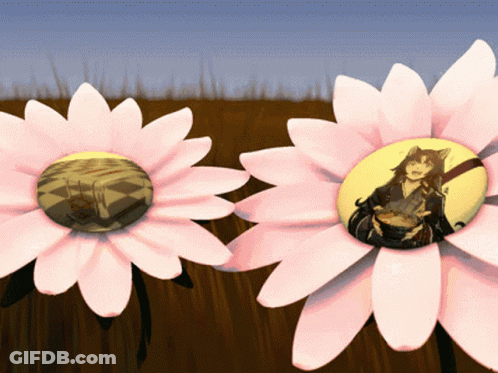 Two Pink Flowers With A Picture Of A Girl On The Center GIF