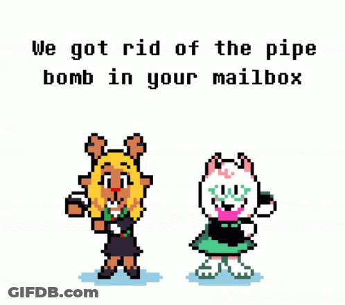 Two Pixel Art Characters We Got Rid Of The Pipe Bomb In Your Mailbox GIF