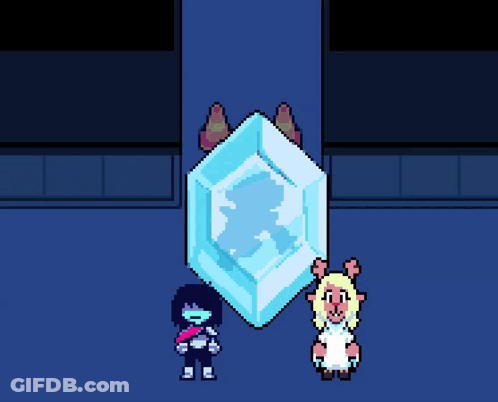 Two Pixel Characters With Large Diamond GIF