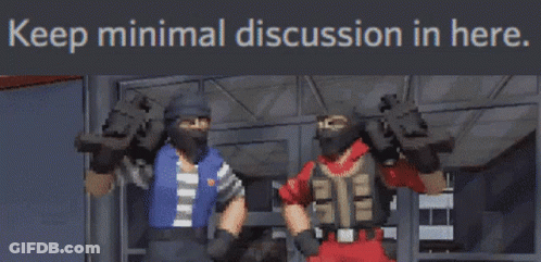 Two Pixelated Soldiers Standing Next To Each Other With The Words Keep Minimal Discussion In Here GIF