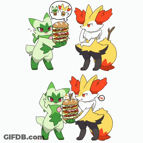 Two Pokemon Holding Hamburgers GIF