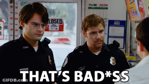 Two Police Officers Are Standing Next To Each Other With The Words That 'S Bad * Ss On The Bottom GIF