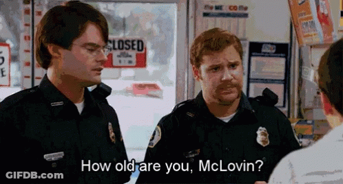 Two Police Officers Asking How Old Are You McLovin GIF